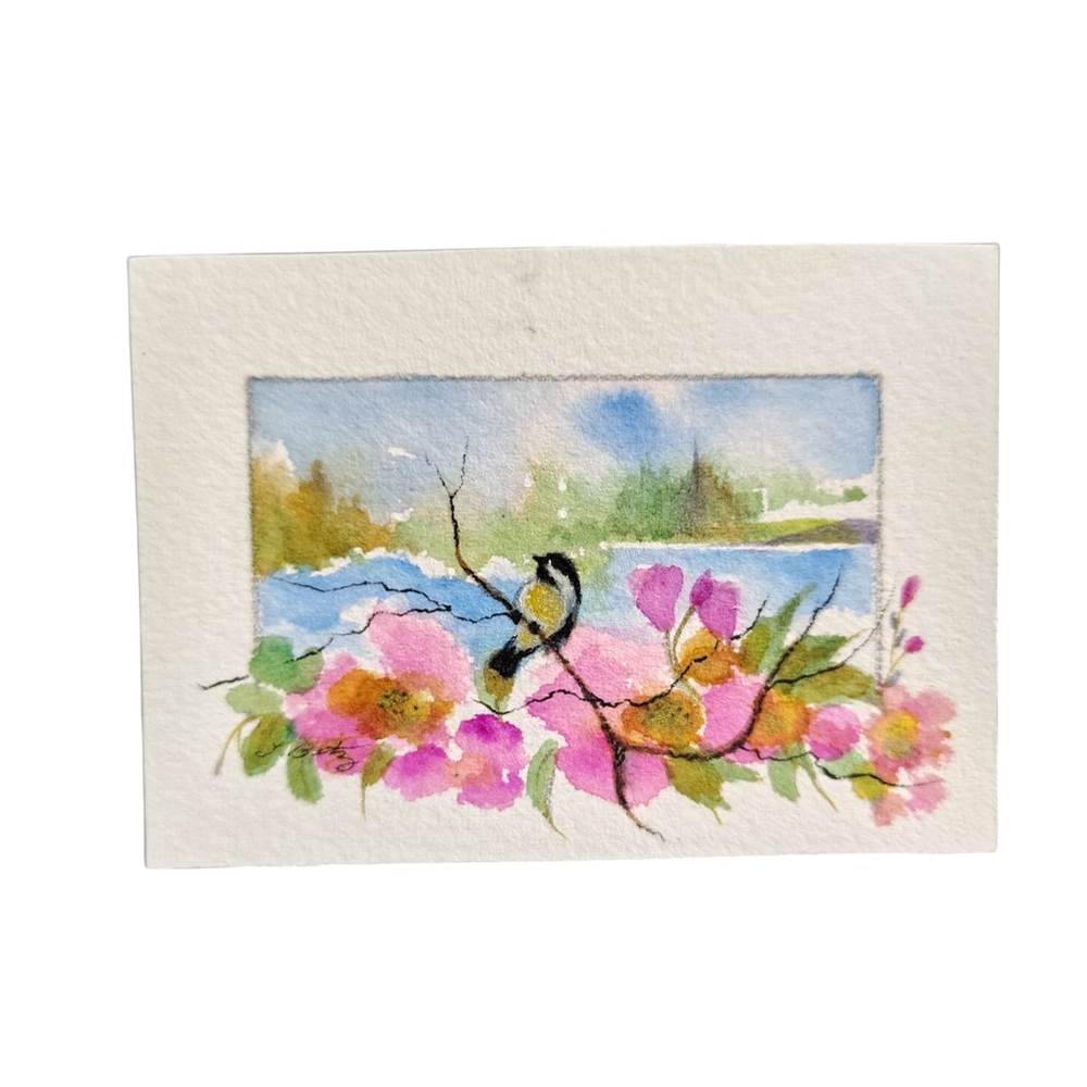 Aceo Card Original Painting "chickadee by the sea" Signed L Betz